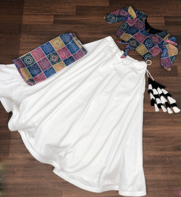 White Plain Lehenga With Multi Color Blouse