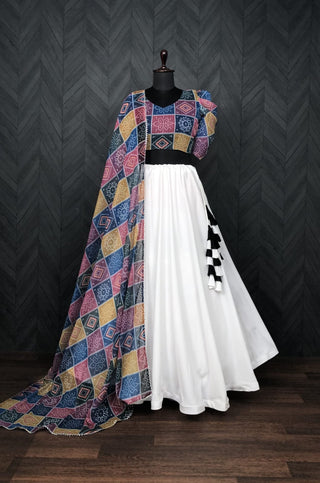 White Plain Lehenga With Multi Color Blouse