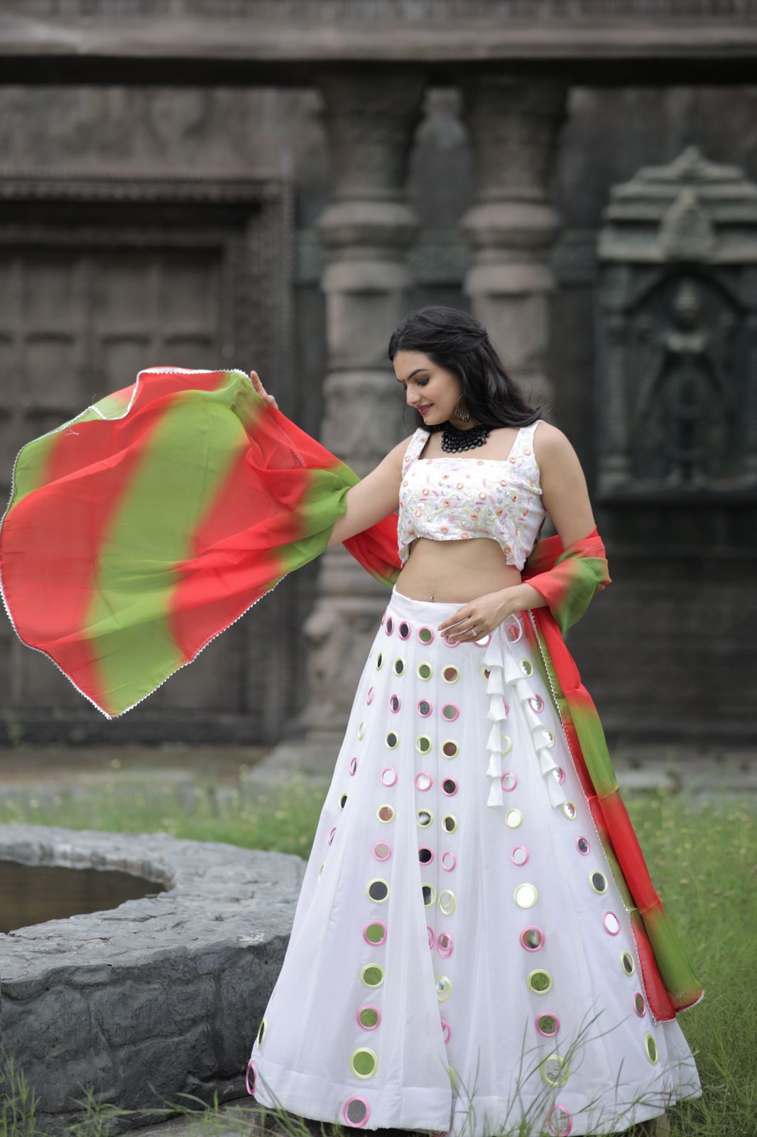 Marriage special Mirror Work White Color Lehenga Choli Clothsvilla