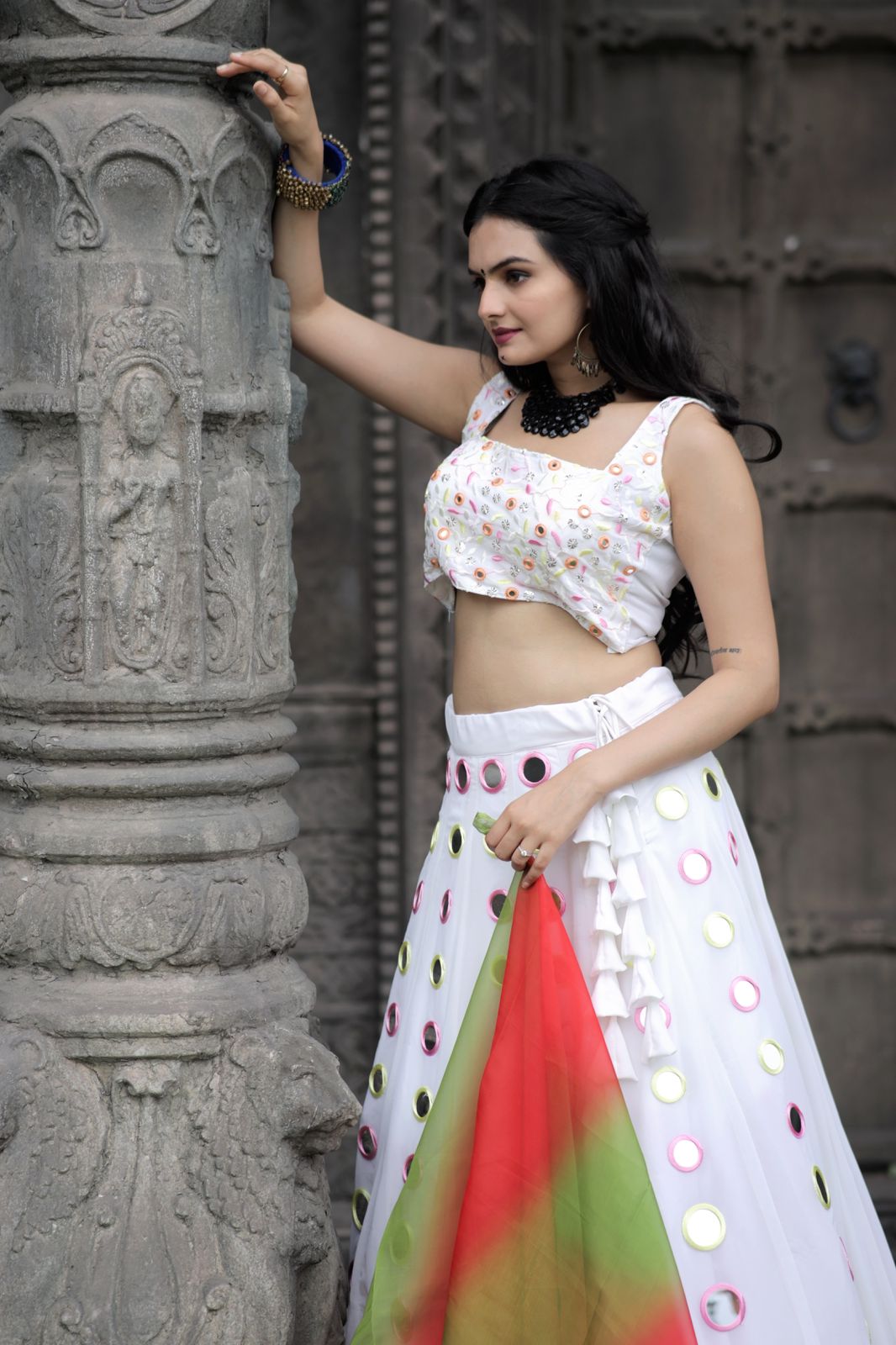 Marriage special Mirror Work White Color Lehenga Choli Clothsvilla