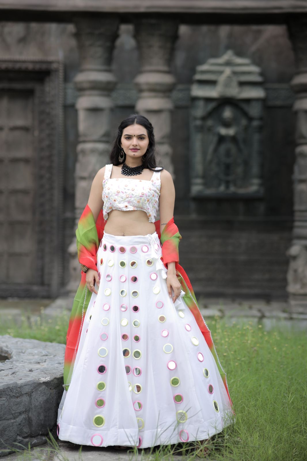 Marriage special Mirror Work White Color Lehenga Choli Clothsvilla