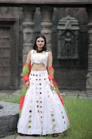 Marriage special Mirror Work White Color Lehenga Choli Clothsvilla