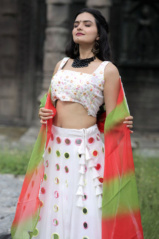 Marriage special Mirror Work White Color Lehenga Choli Clothsvilla