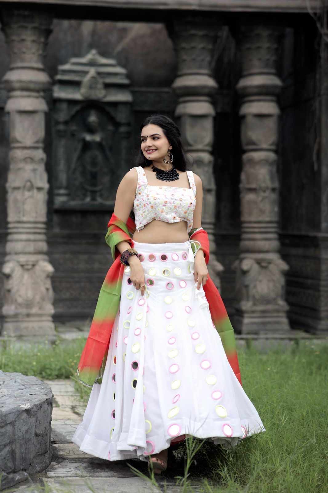 Marriage special Mirror Work White Color Lehenga Choli Clothsvilla