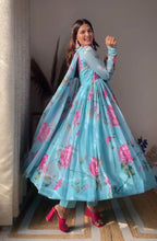 Load image into Gallery viewer, Colorful Flower Design Sky Blue Lovely Gown