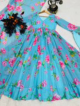 Load image into Gallery viewer, Colorful Flower Design Sky Blue Lovely Gown