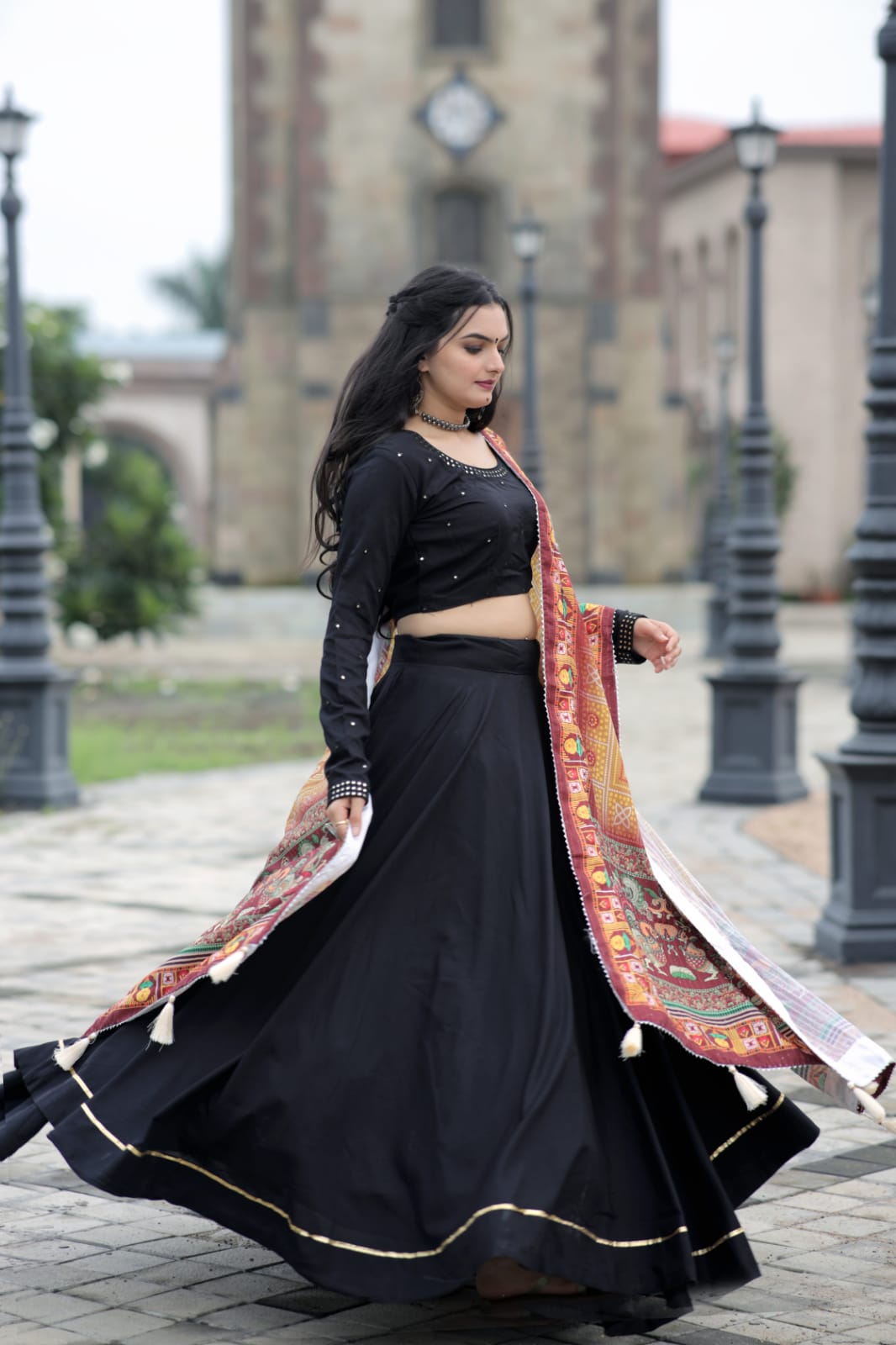 Buy Black Art Silk Embroidered Lehenga Choli Online : New Zealand -