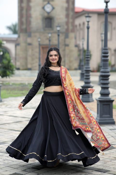 Traditional Wear Black Color Lehenga Choli With Pretty Dupatta Main image