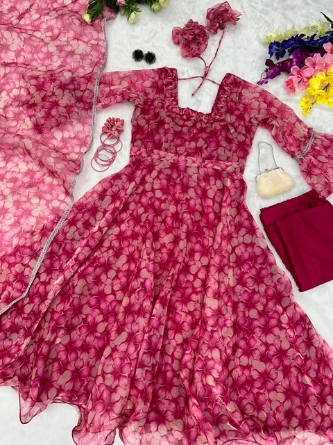 Fairy Look Wine Color Organza Silk Anarkali Suit Main image