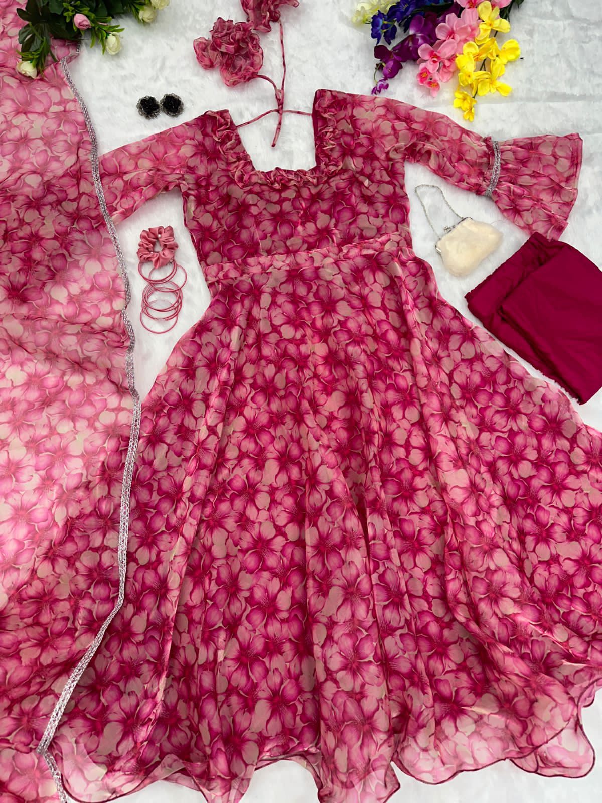 Fairy Look Wine Color Organza Silk Anarkali Suit