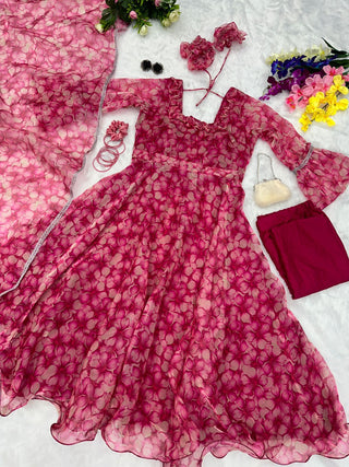Fairy Look Wine Color Organza Silk Anarkali Suit