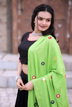 Load image into Gallery viewer, Real Mirror Work  Parrot Green With Black Lehenga Choli