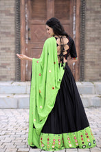 Load image into Gallery viewer, Real Mirror Work  Parrot Green With Black Lehenga Choli