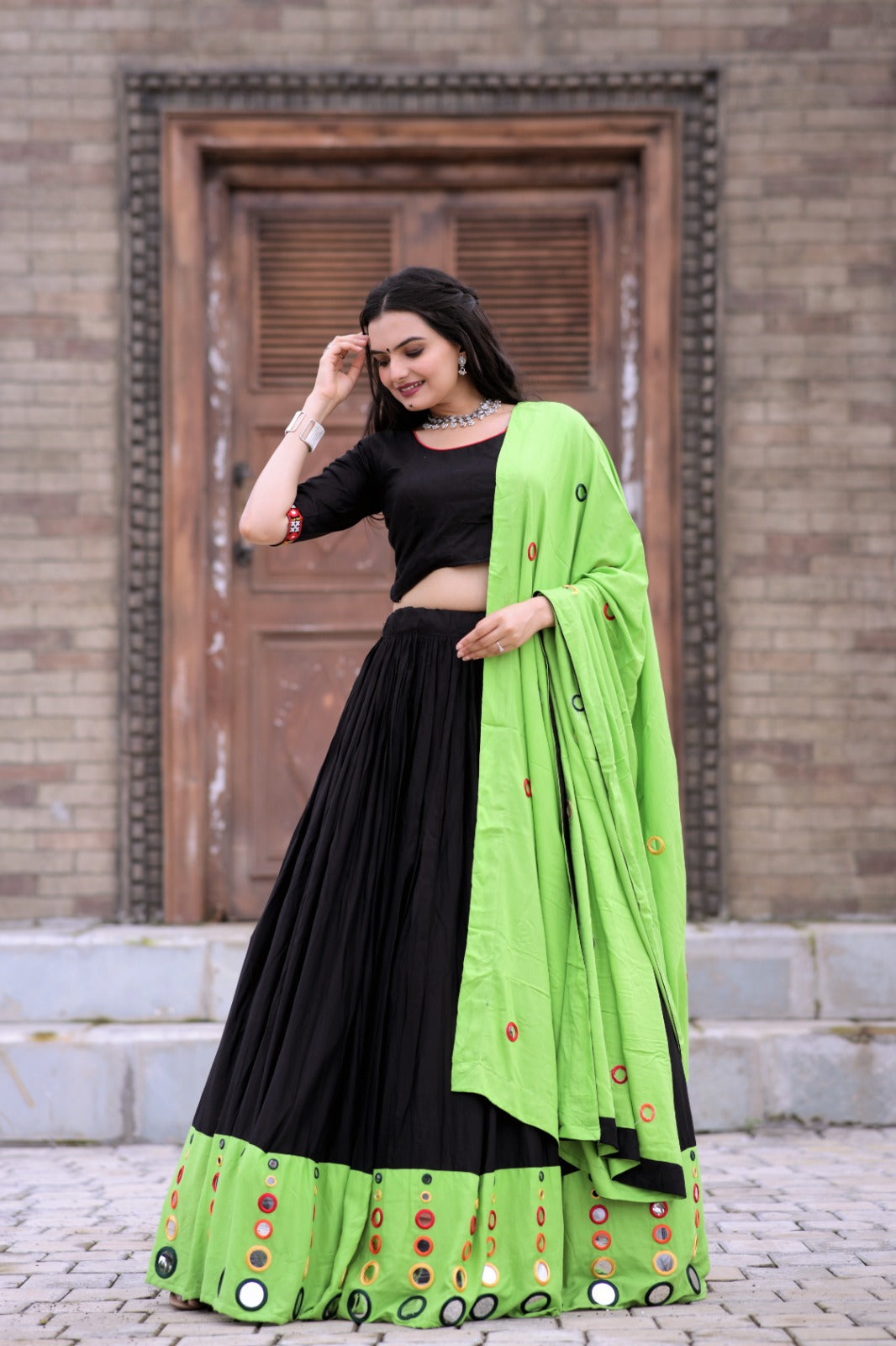 Parrot green and pink contrast combination net brocade material fancy - New  India Fashion