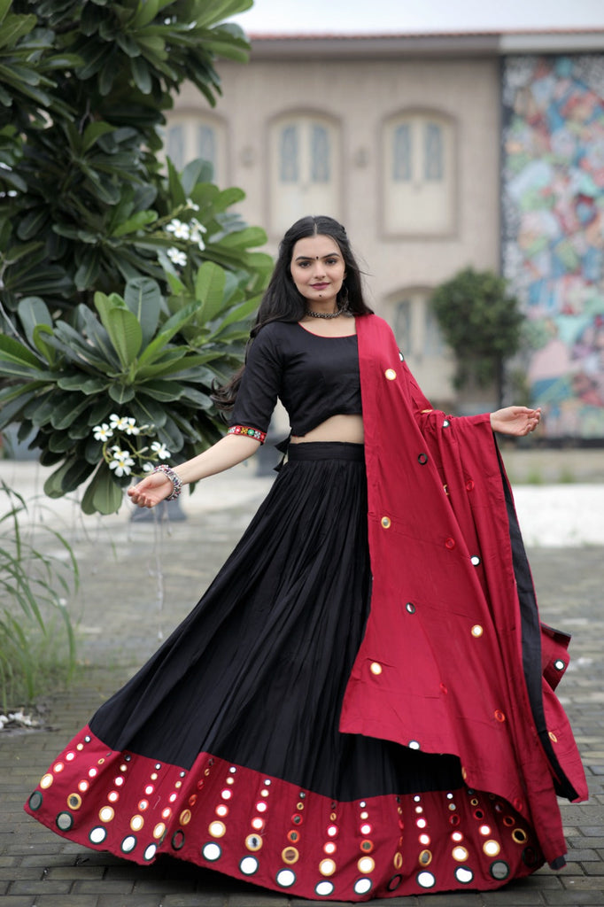 Red Contrast With Black Koti Style Latest Designer Chaniya Choli For  Navratri