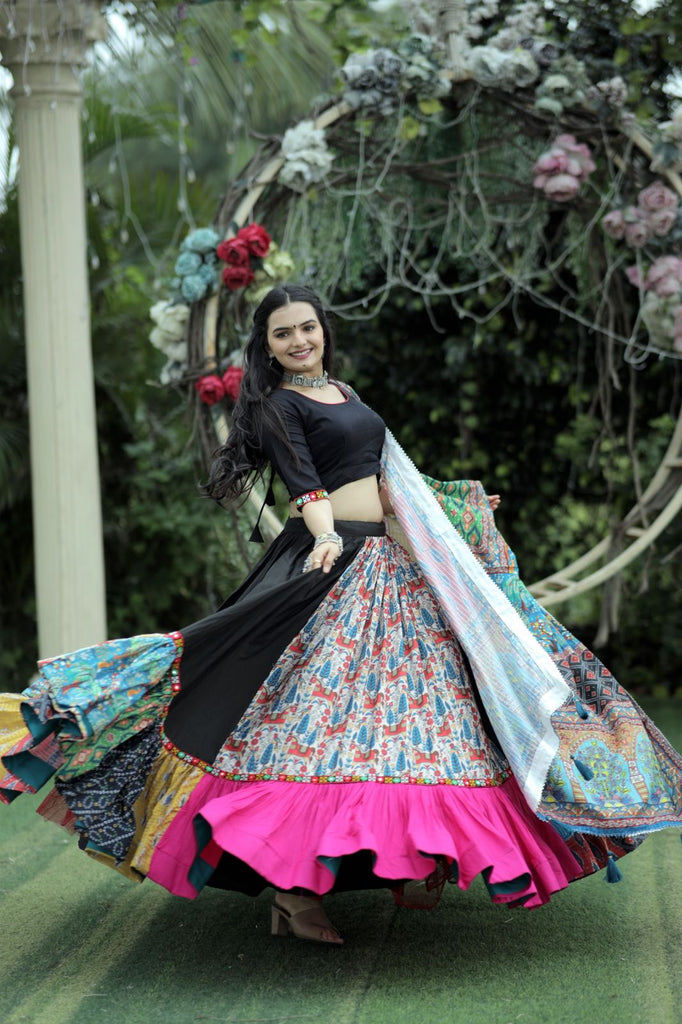 Buy Black Floral Printed Organza Festival Lehenga Choli From Zeel Clothing