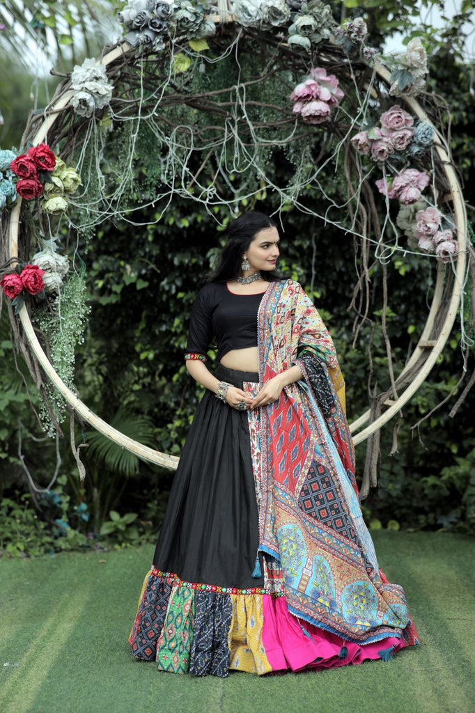 Black Velvet Top And Lehenga With Frilly Pink Dupatta | Little Muffet