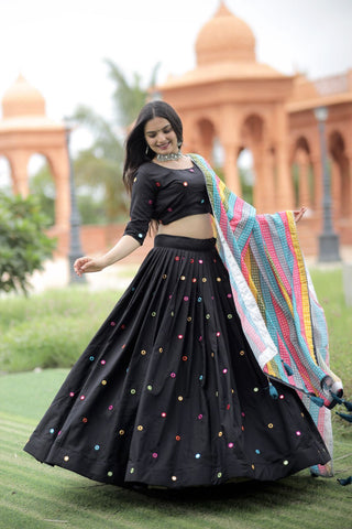 Black Color Real Mirror Works Occasion Wear Lehenga Choli Clothsvilla