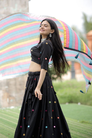 Black Color Real Mirror Works Occasion Wear Lehenga Choli Clothsvilla