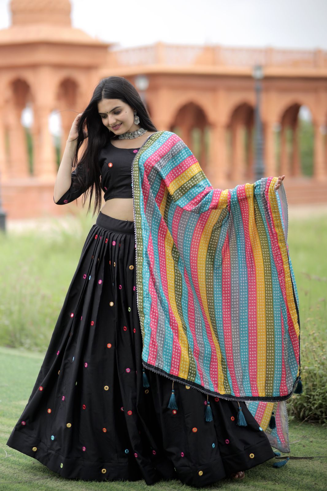 Black Color Real Mirror Works Occasion Wear Lehenga Choli Clothsvilla
