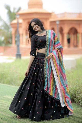 Black Color Real Mirror Works Occasion Wear Lehenga Choli Clothsvilla