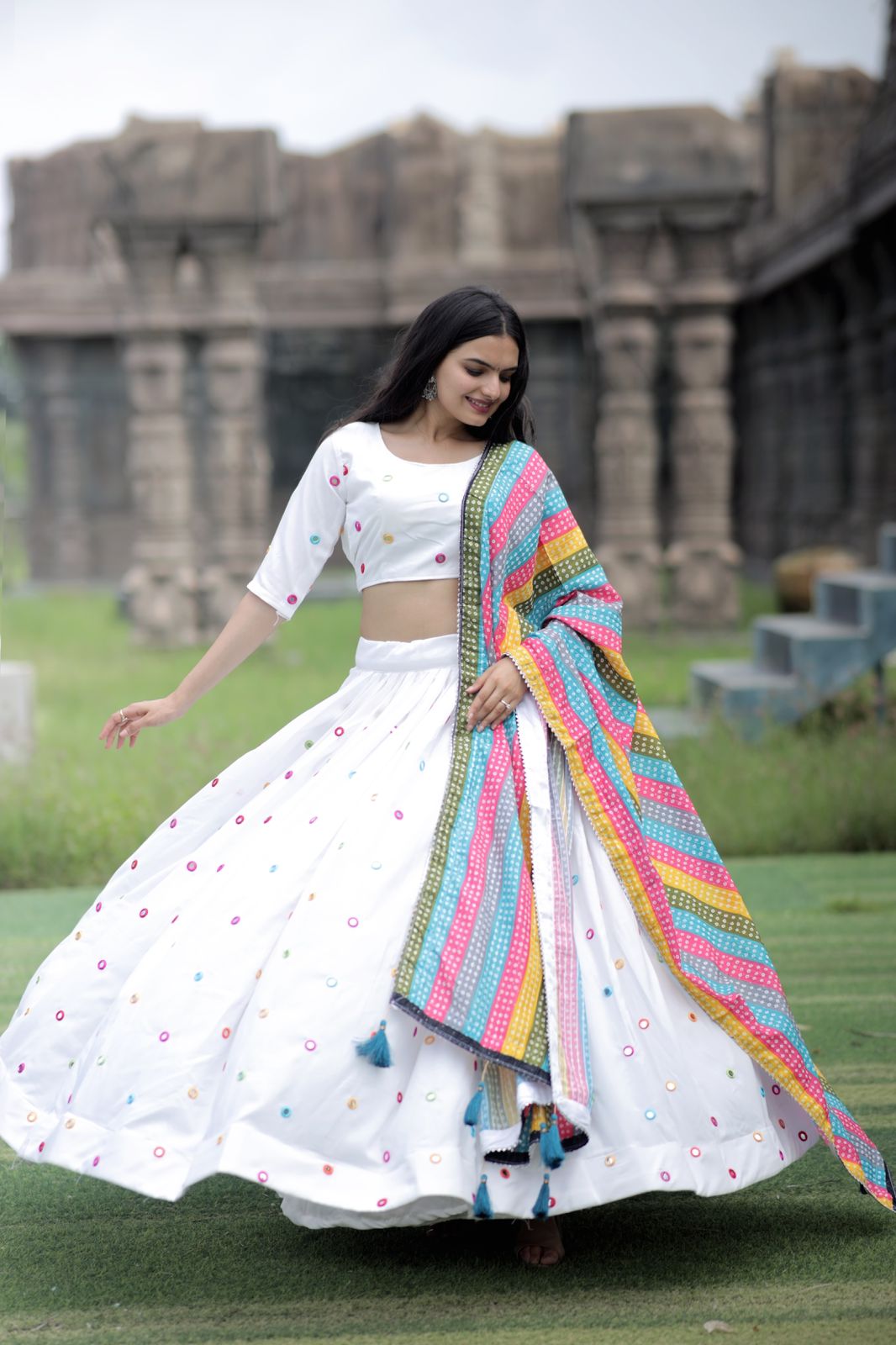 White Color Real Mirror Works Occasion Wear Lehenga Choli Clothsvilla