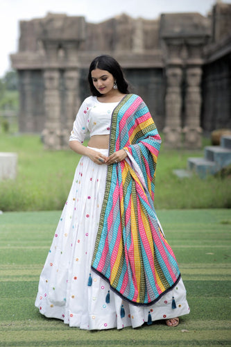 White Color Real Mirror Works Occasion Wear Lehenga Choli Clothsvilla