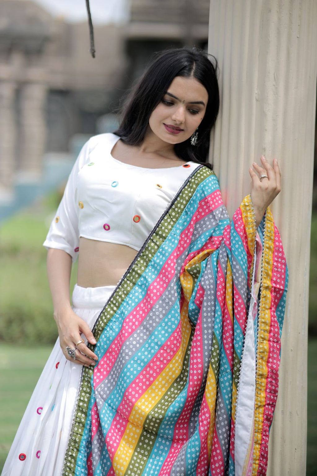 White Color Real Mirror Works Occasion Wear Lehenga Choli Clothsvilla