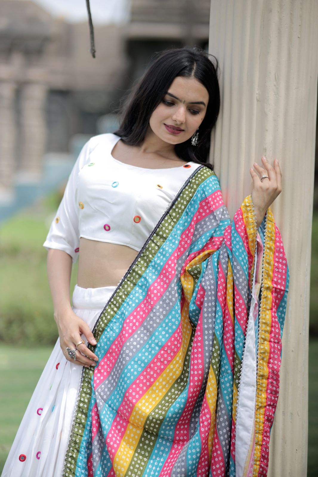 White Color Real Mirror Works Occasion Wear Lehenga Choli Clothsvilla