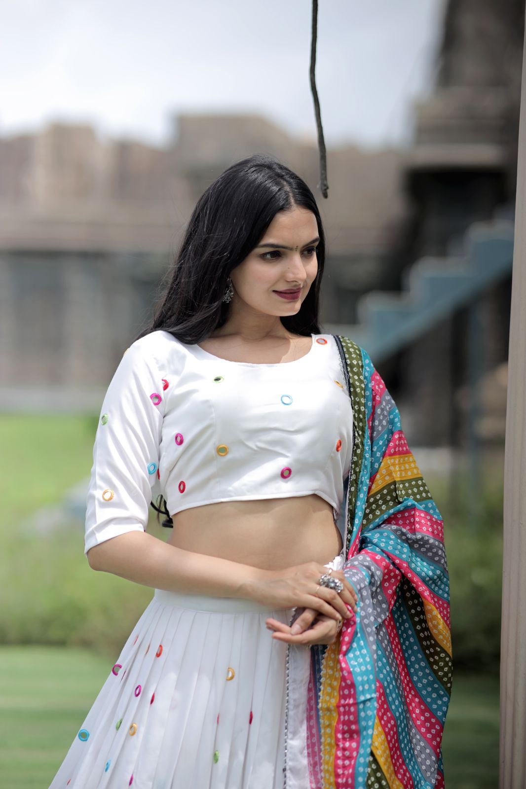 White Color Real Mirror Works Occasion Wear Lehenga Choli Clothsvilla
