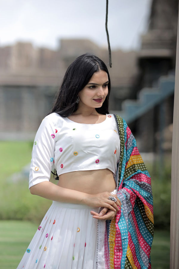 White Color Real Mirror Works Occasion Wear Lehenga Choli Clothsvilla