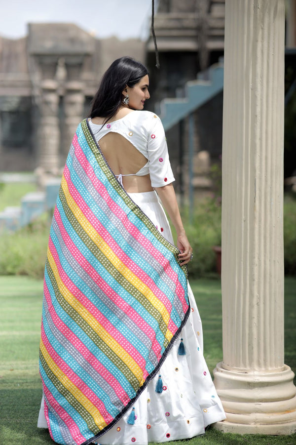 White Color Real Mirror Works Occasion Wear Lehenga Choli Clothsvilla