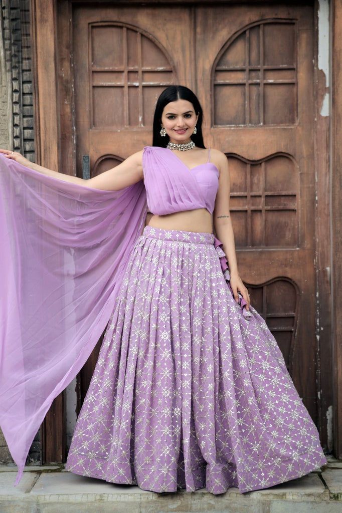 Trendy Lavender Color Lehenga With Fancy Blouse