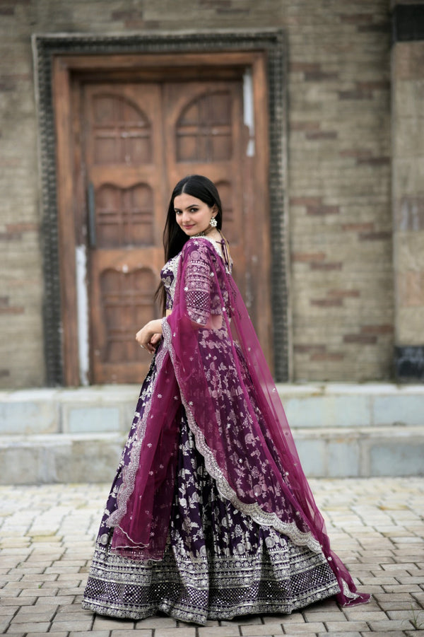 Captivating Embroidered Work Wine Color Lehenga Choli