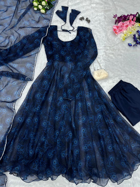 Amazing Navy Blue Digital Print Huge Flair Anarkali Suit Main image