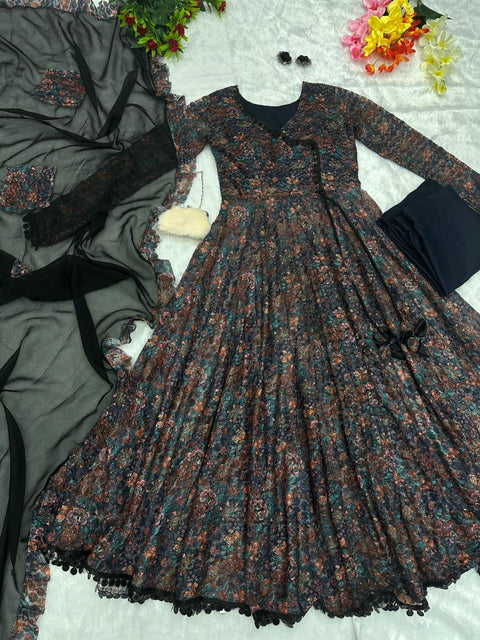 Multi Color Design With Black Color Wonderful Anarkali Gown Main image