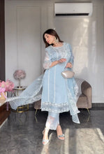 Load image into Gallery viewer, Pretty Sky Blue Organza Silk Embroidery Work Salwar Suit