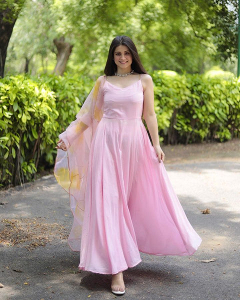 Lovely Light Pink Color Gown With Organza Dupatta Main image