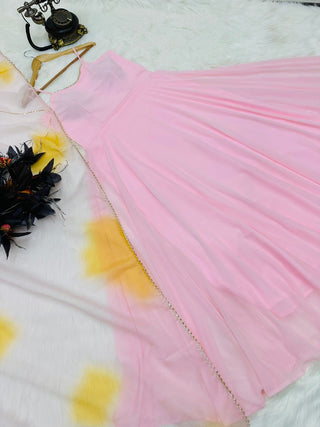 Lovely Light Pink Color Gown With Organza Dupatta