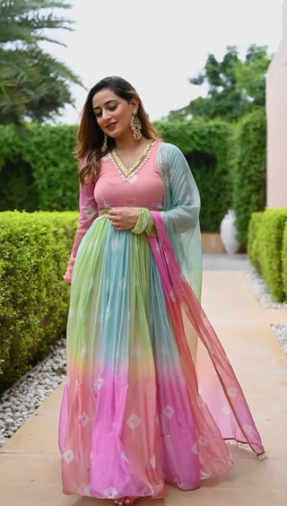 Fascinating Multi Color Digital Printed Gown
