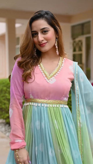Fascinating Multi Color Digital Printed Gown