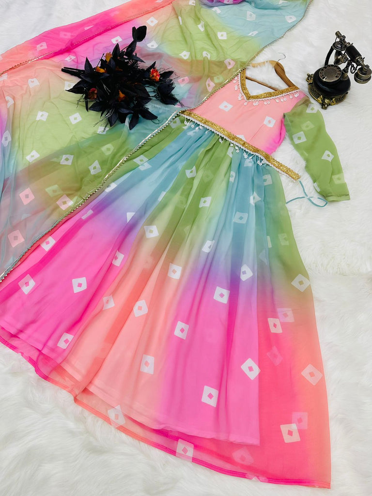 Fascinating Multi Color Digital Printed Gown