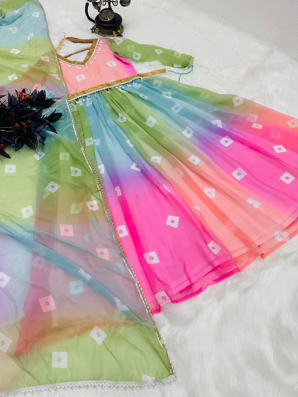 Fascinating Multi Color Digital Printed Gown