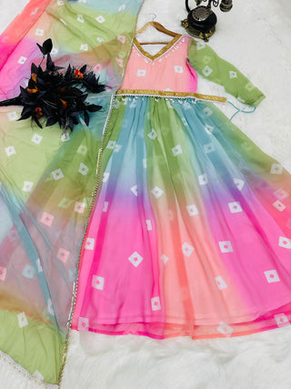 Fascinating Multi Color Digital Printed Gown