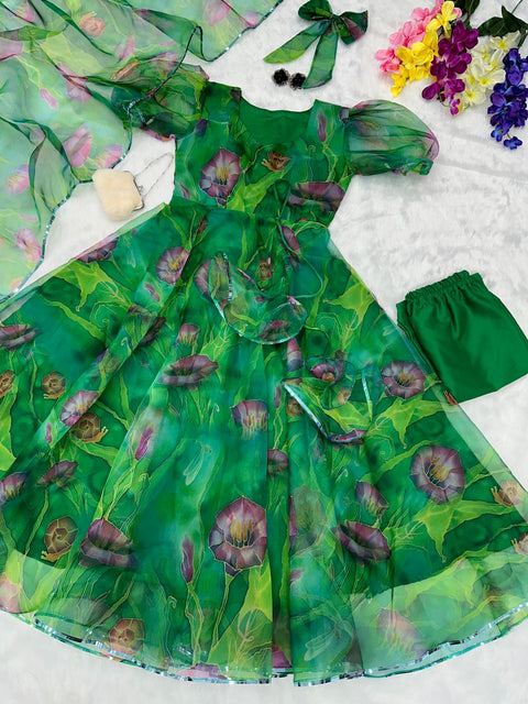 Organza Silk Green Color Anarkali Suit Main image
