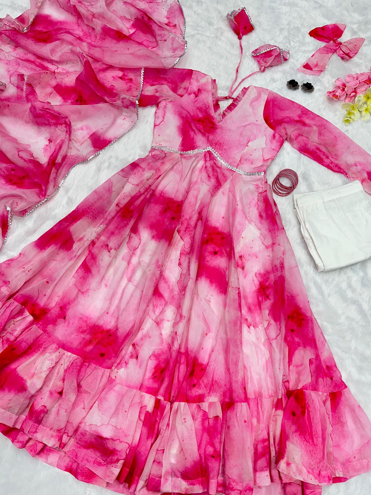 Shibori Print Pink Color Casual Wear Anarkali Suit Main image