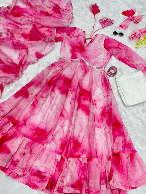 Shibori Print Pink Color Casual Wear Anarkali Suit Main image