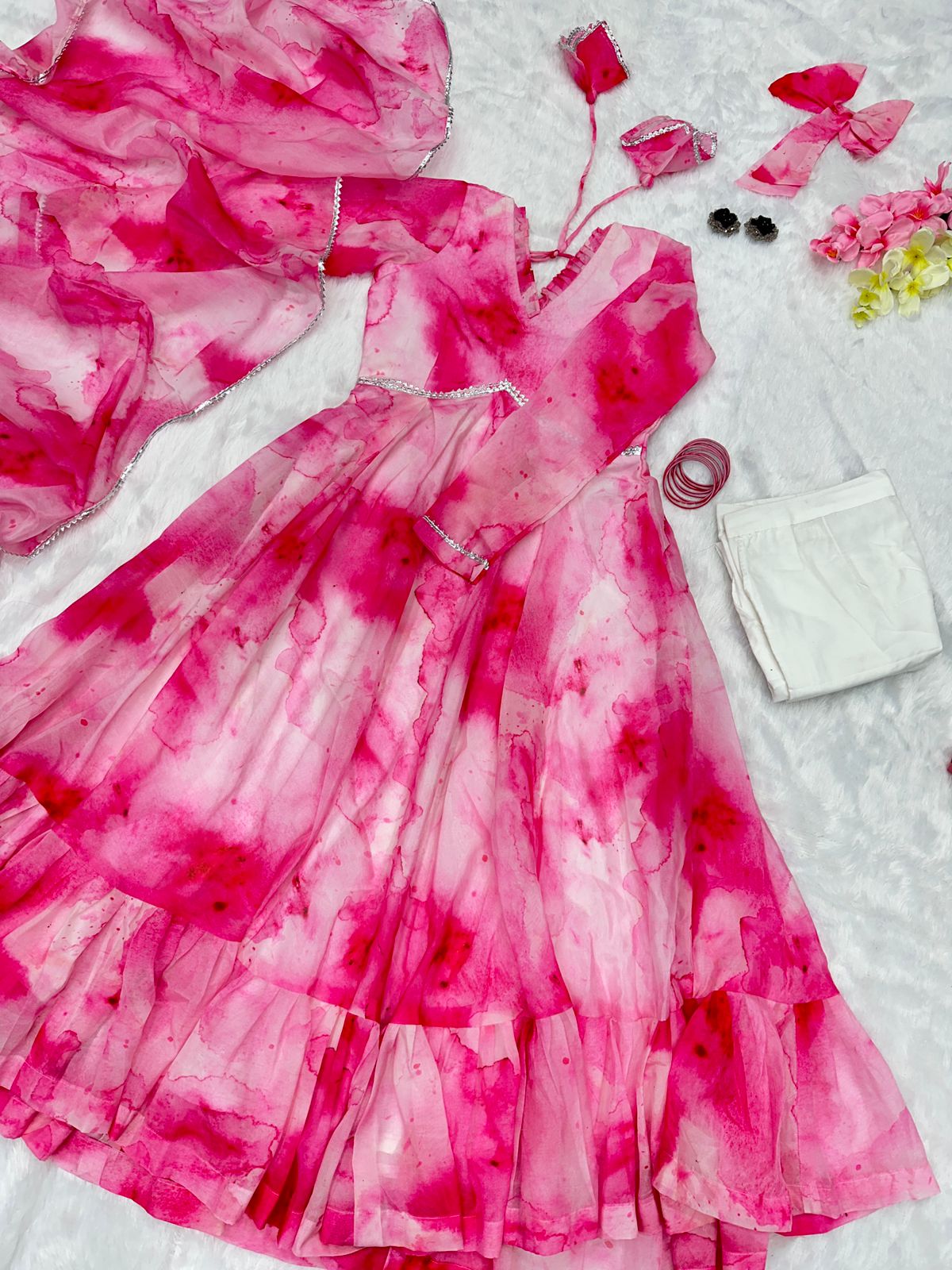 Shibori Print Pink Color Casual Wear Anarkali Suit