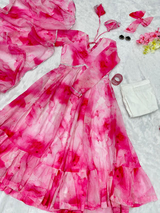 Shibori Print Pink Color Casual Wear Anarkali Suit