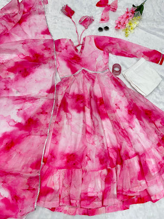 Shibori Print Pink Color Casual Wear Anarkali Suit
